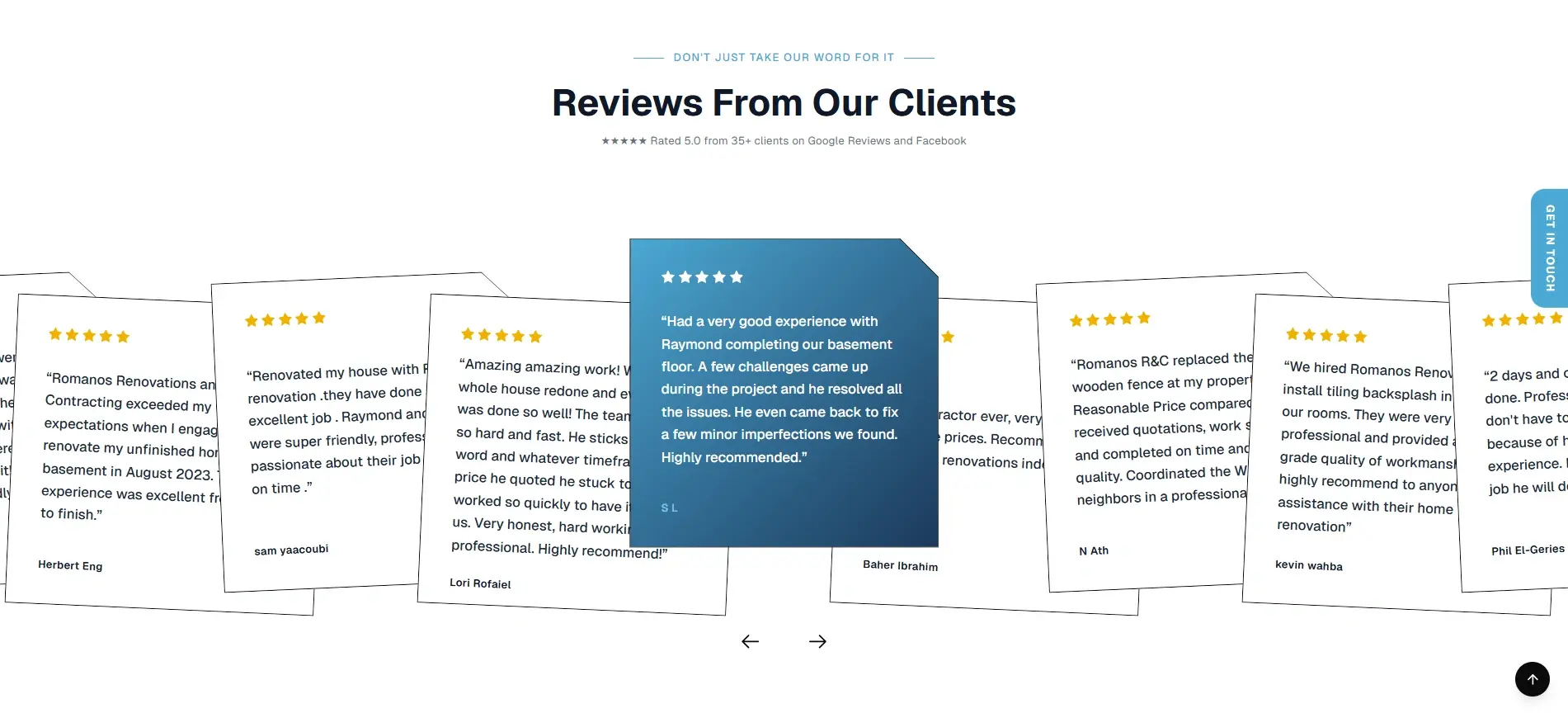 New Romanos Renovations review section